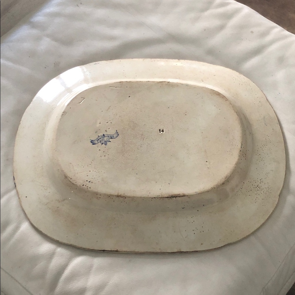 ANTIQUE PRE 1890’s STONEWARE PLATTER 14” - Picture 10 of 17